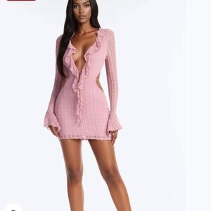 Valeria Ruffle Trim Lace Mini Dress - rose